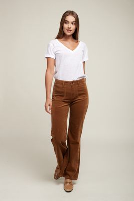 Toxik Two Pocket Flare Cord In Toffee