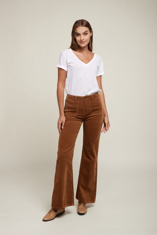 Toxik Two Pocket Flare Cord In Toffee