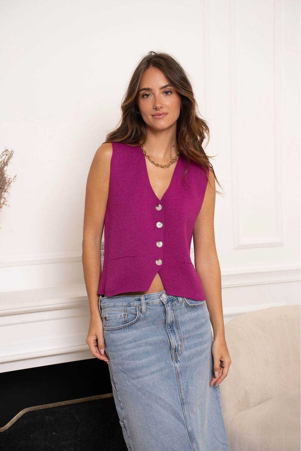 The Shelly Super Soft Knitted Waistcoat In Violet