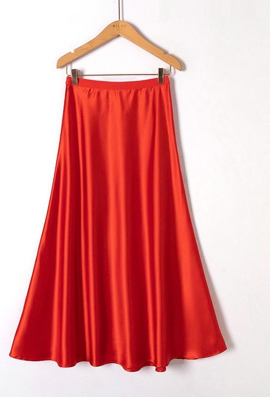 Riley Satin Bias Skirt In  Burnt Red