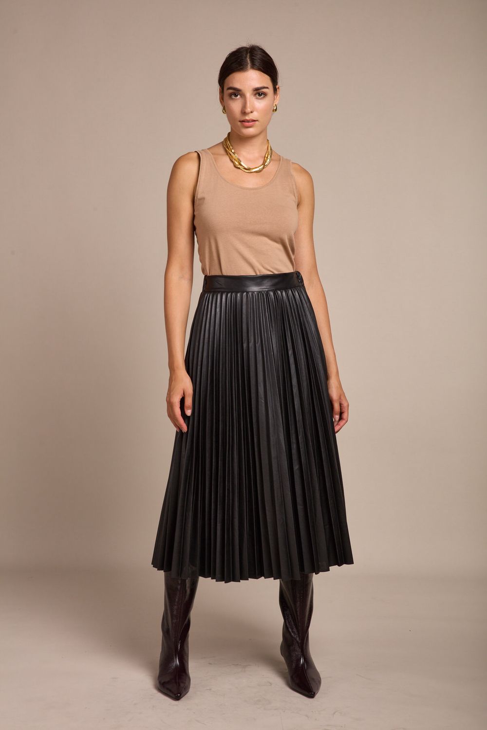 Toxik Faux Leather Pleated Midi Skirt In Black