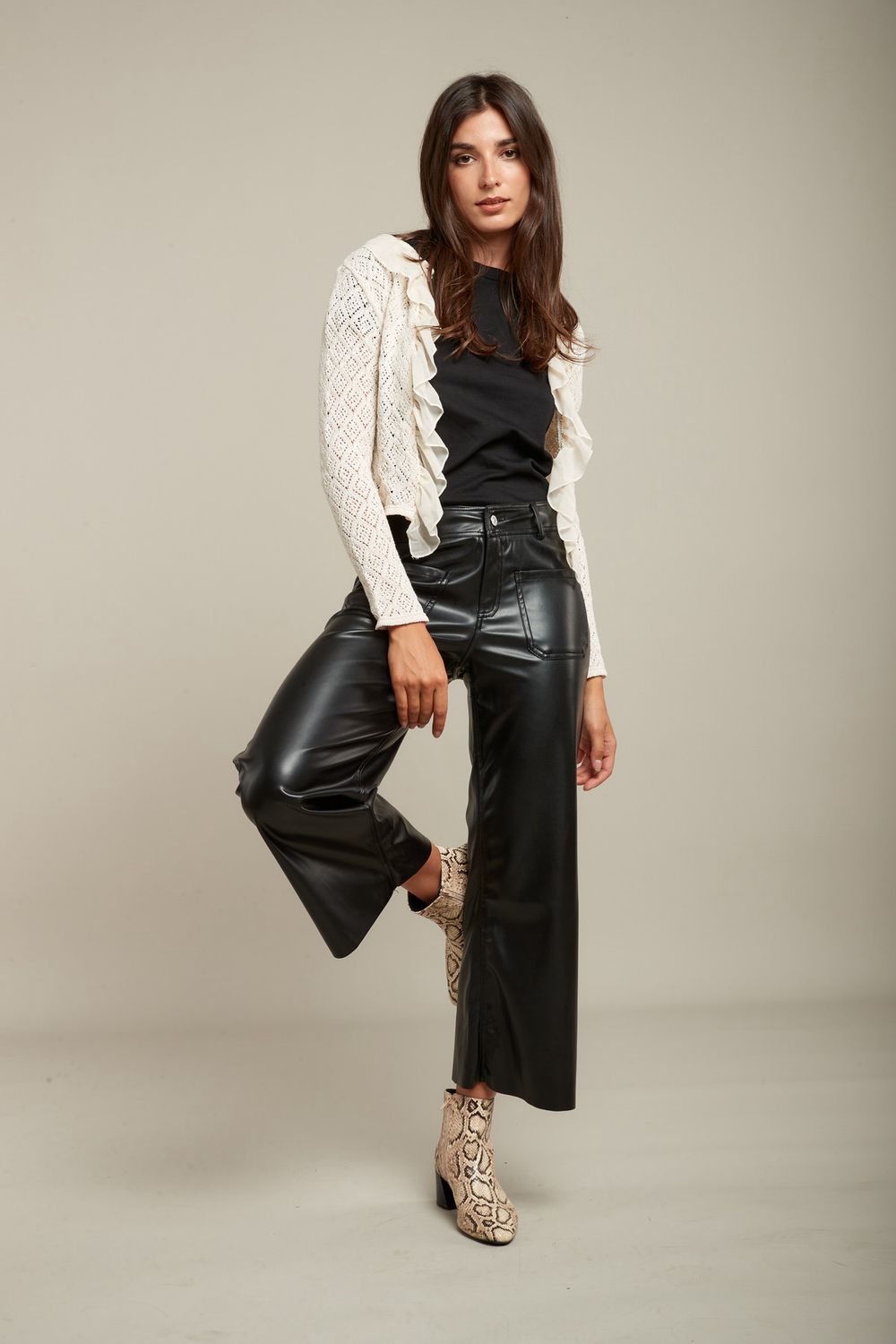 Toxik Faux Leather Wide Leg Crop Trouser