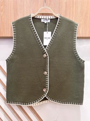 The Aisling Soft Knitted Cardigan With Off White Stitching