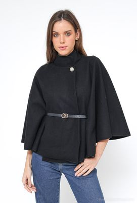 The Sarah Belted Cape In Black
