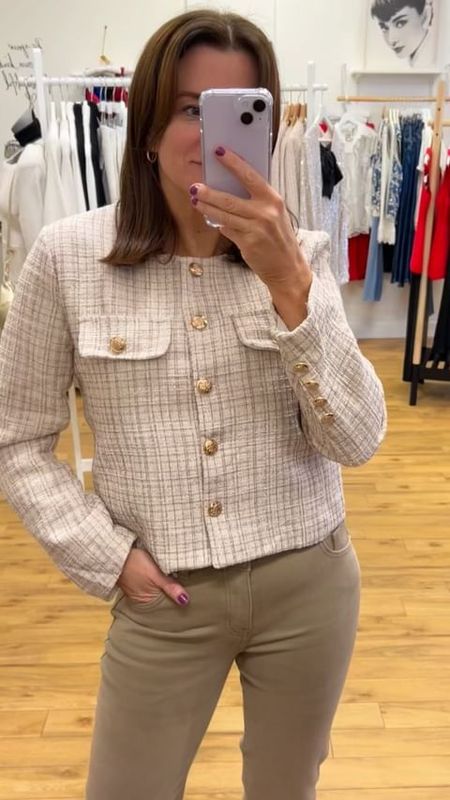 The Jackie O Inspired Tweed Jacket With Fine Check And Silver Lurex Thread In Mocha