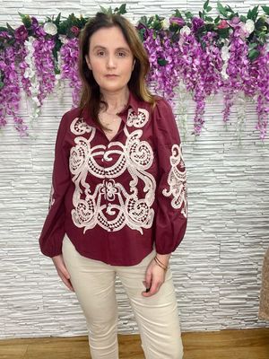 The Nadia Embroidered Shirt In Burgundy