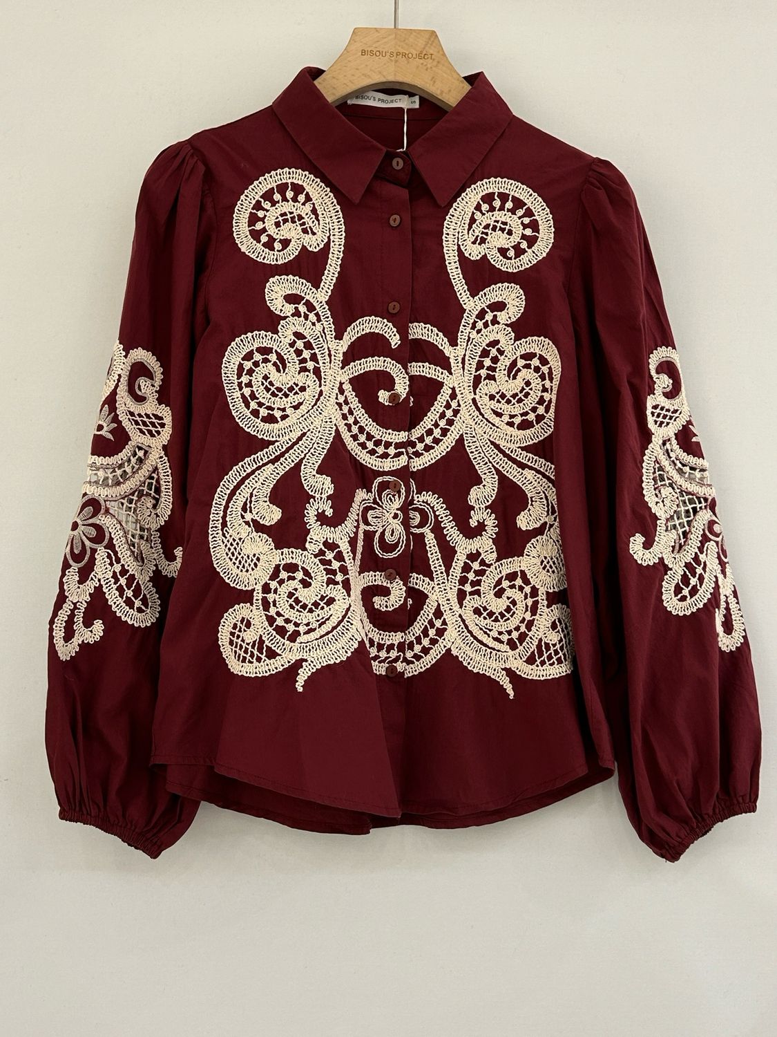 The Nadia Embroidered Shirt In Burgundy