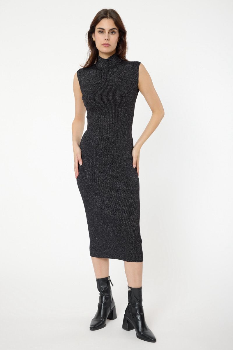 The Alba Lurex Midi Dress In Black