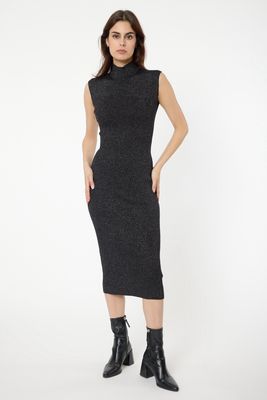 The Alba Lurex Midi Dress In Black