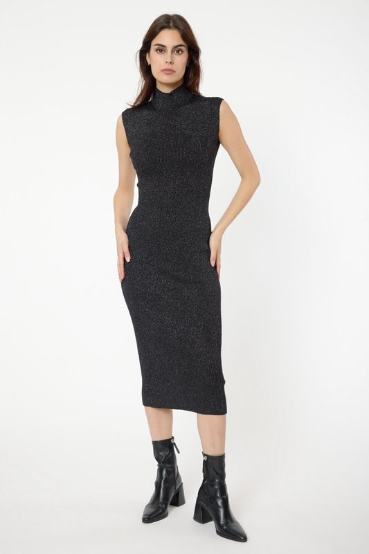 The Alba Lurex Midi Dress In Black