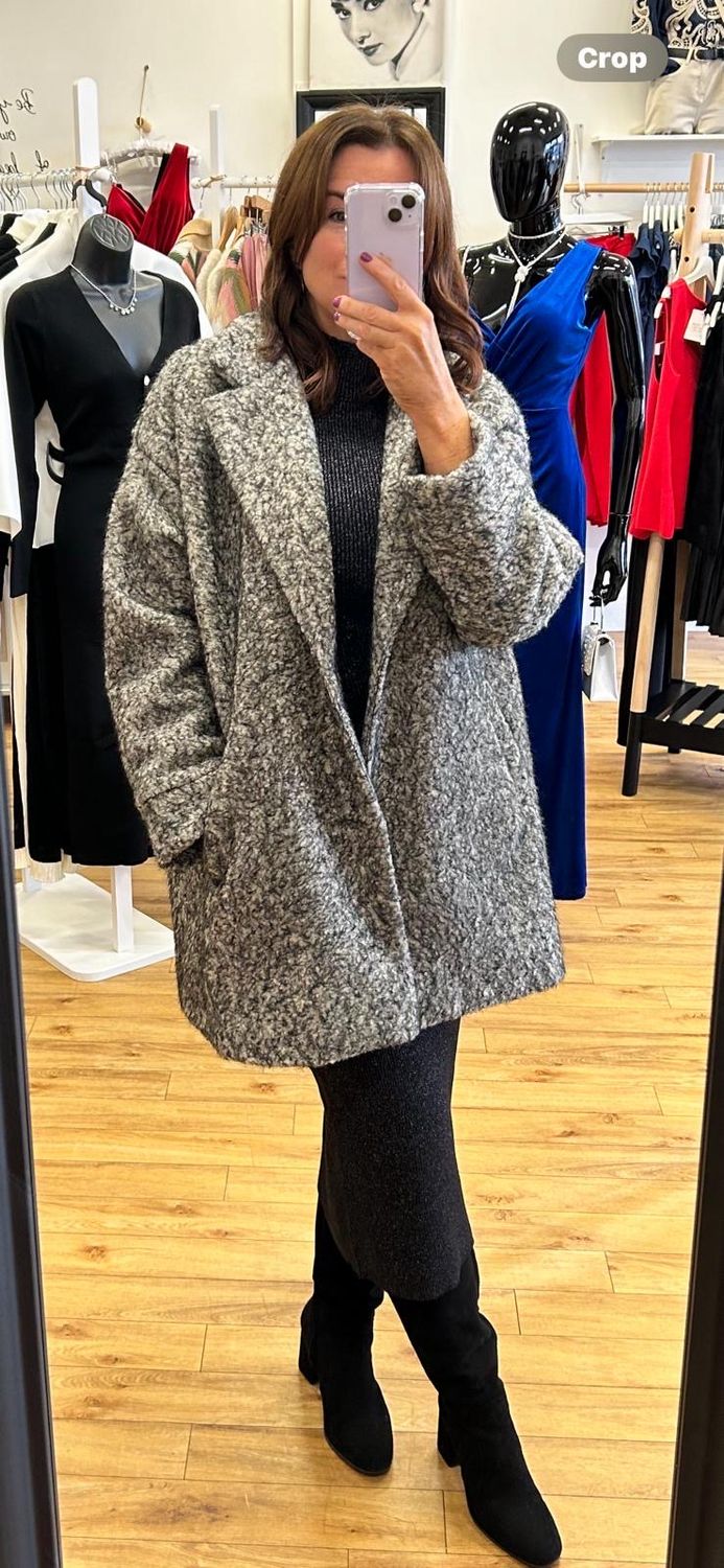 The Lilah One Button Winter Coat In Grey/Black Blend
