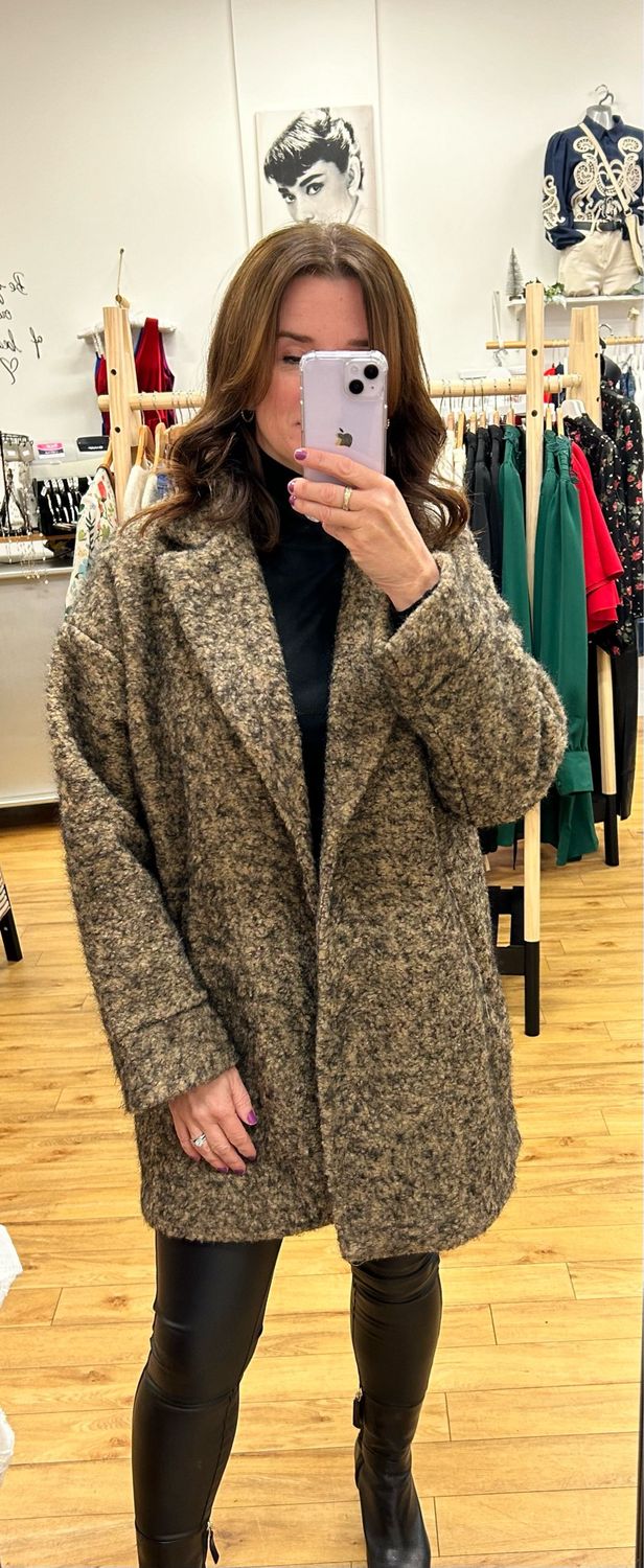 The Lilah One Button Winter Coat In Brown/Black Blend