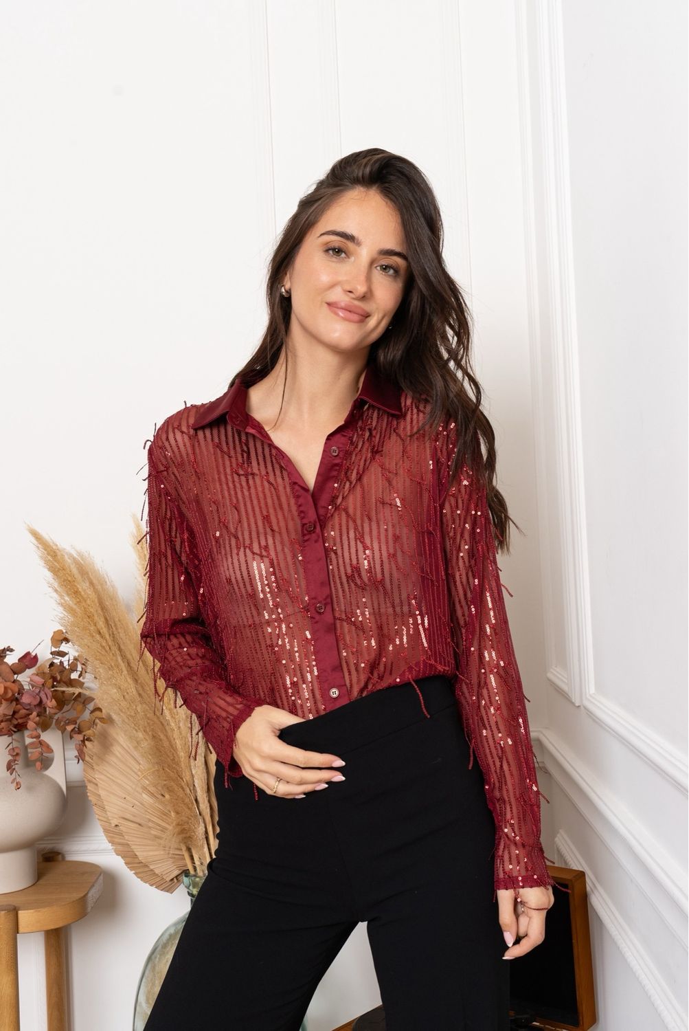 The Burgundy Sequin  Blouse