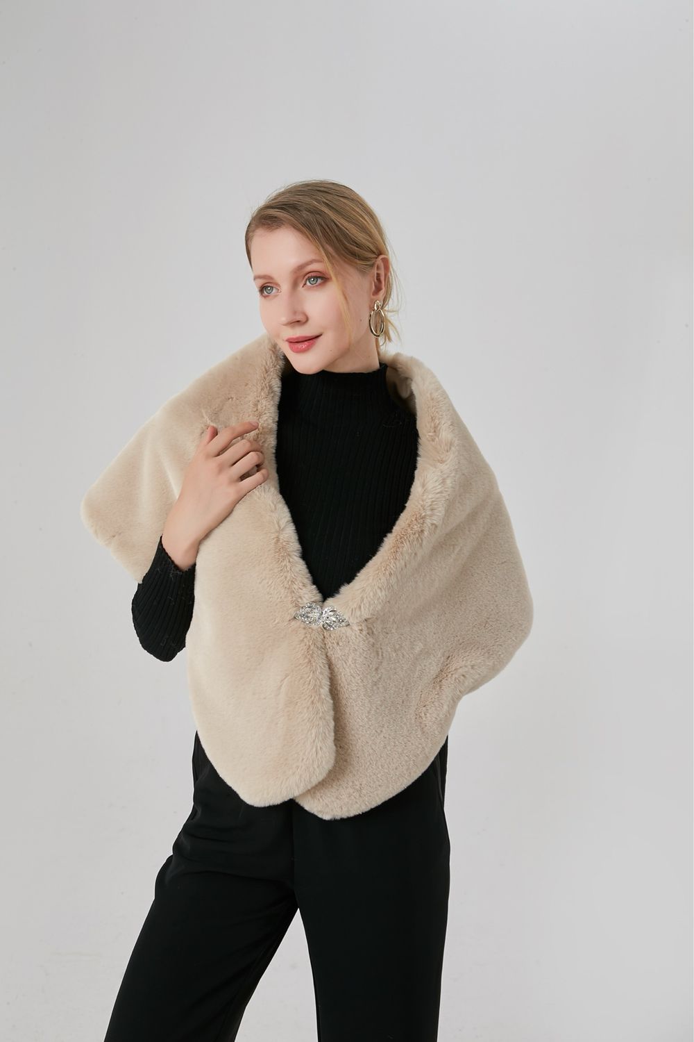 The Rochelle Faux Fur Stole With Clasp In Beige