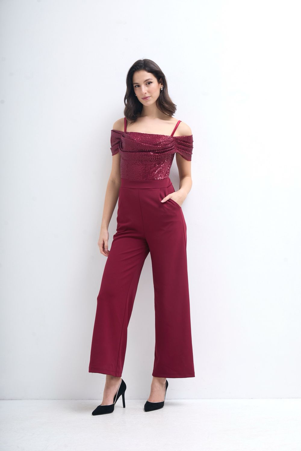 The Sparkle Jumpsuit in Burgundy
