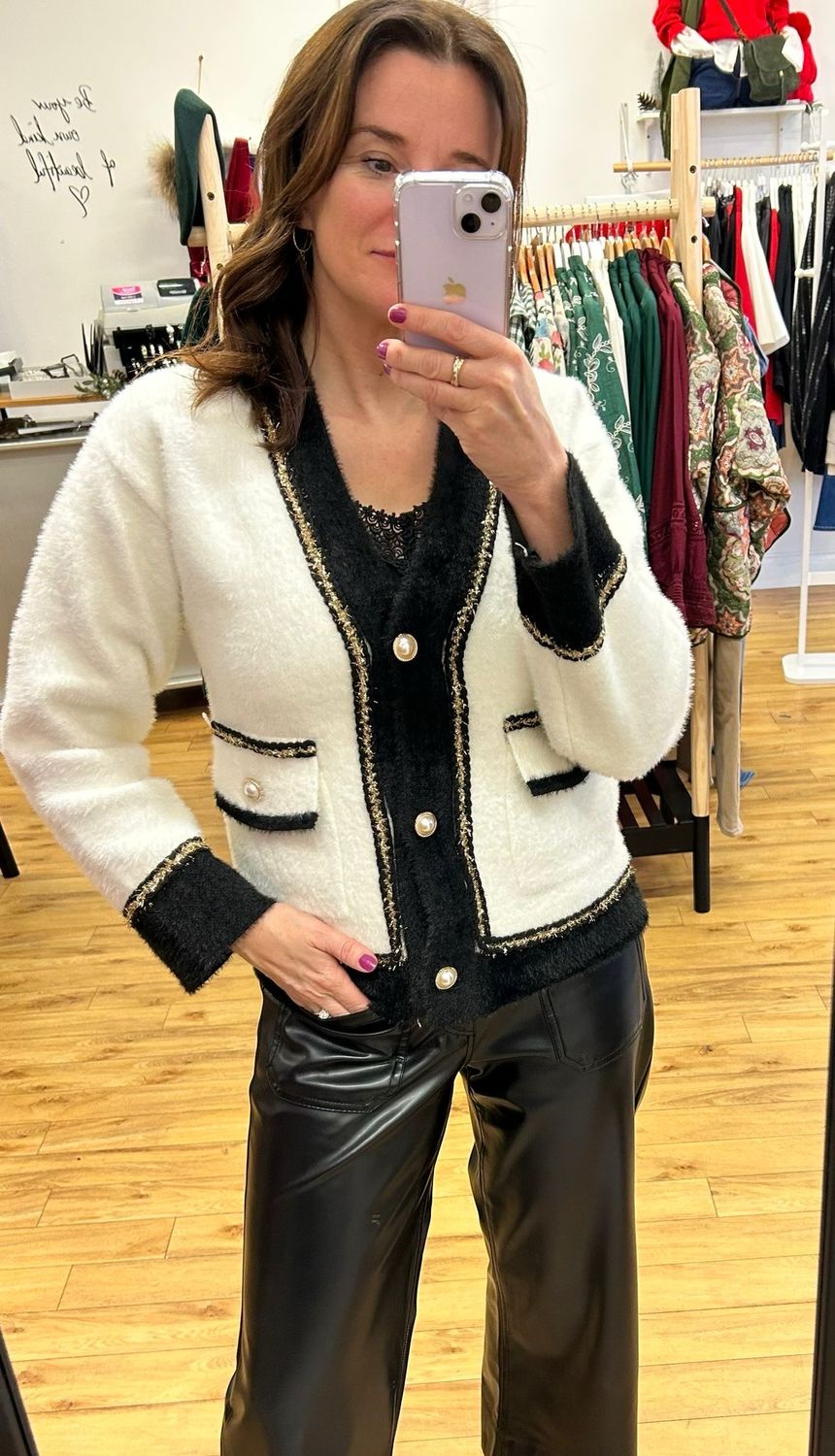 The Sofia Chanel Inspired Cardigan In Off White