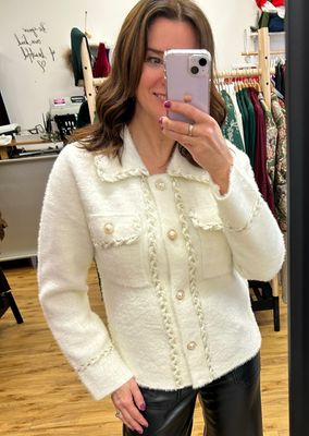 The Jaqueline Chanel Inspired Jacket With Collar In Off White