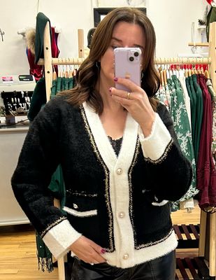 The Sofia Chanel Inspired Cardigan In Black