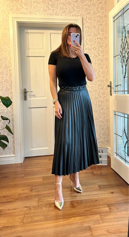 Toxik Faux Leather Pleated Midi Skirt In Black