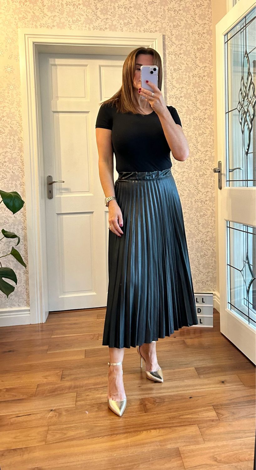 Toxik Faux Leather Pleated Midi Skirt In Black