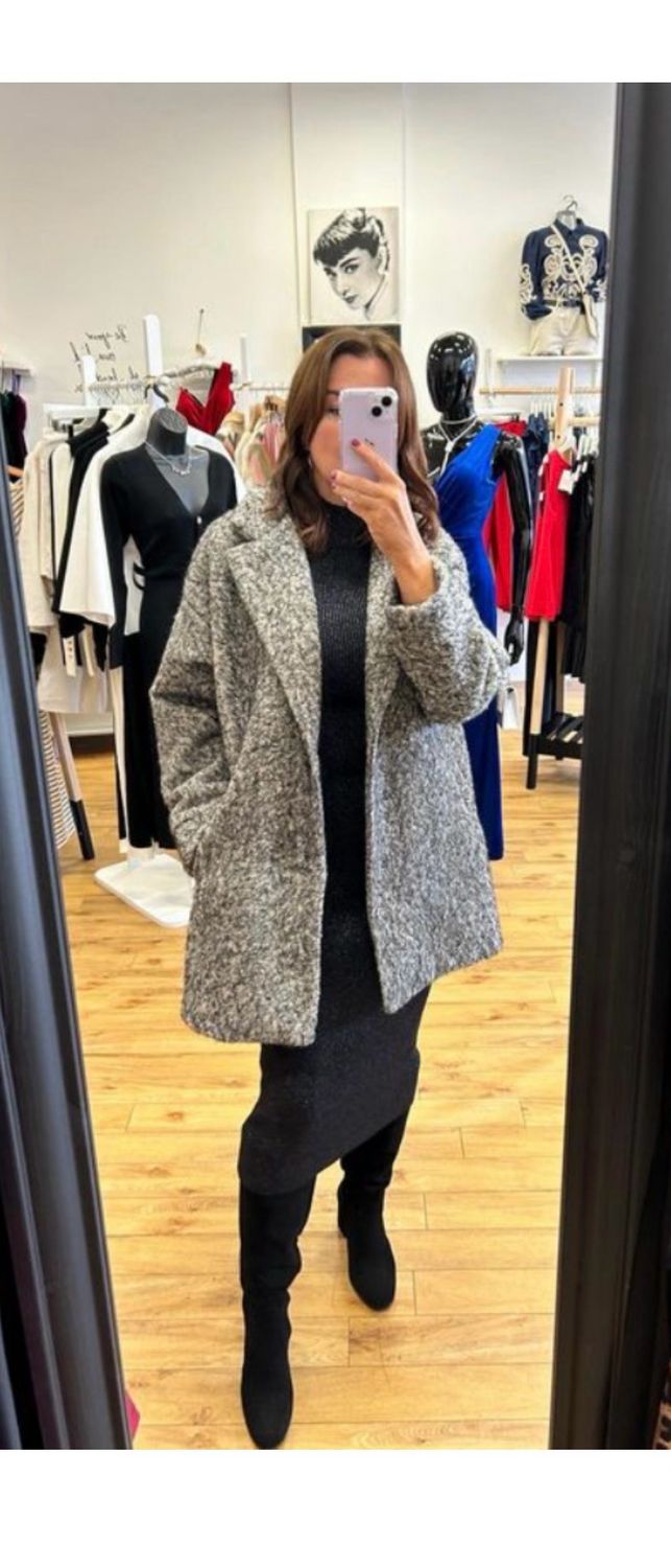 The Lilah One Button Winter Coat In Grey/Black Blend