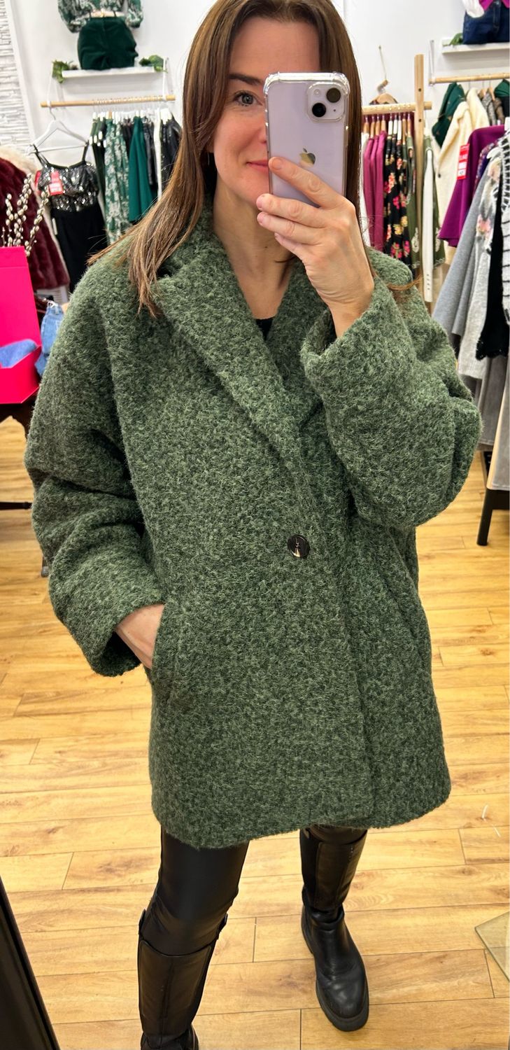 The Lilah One Button Winter Coat In Khaki