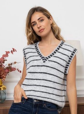 The Robin Stripe Knitted Tank In Grey