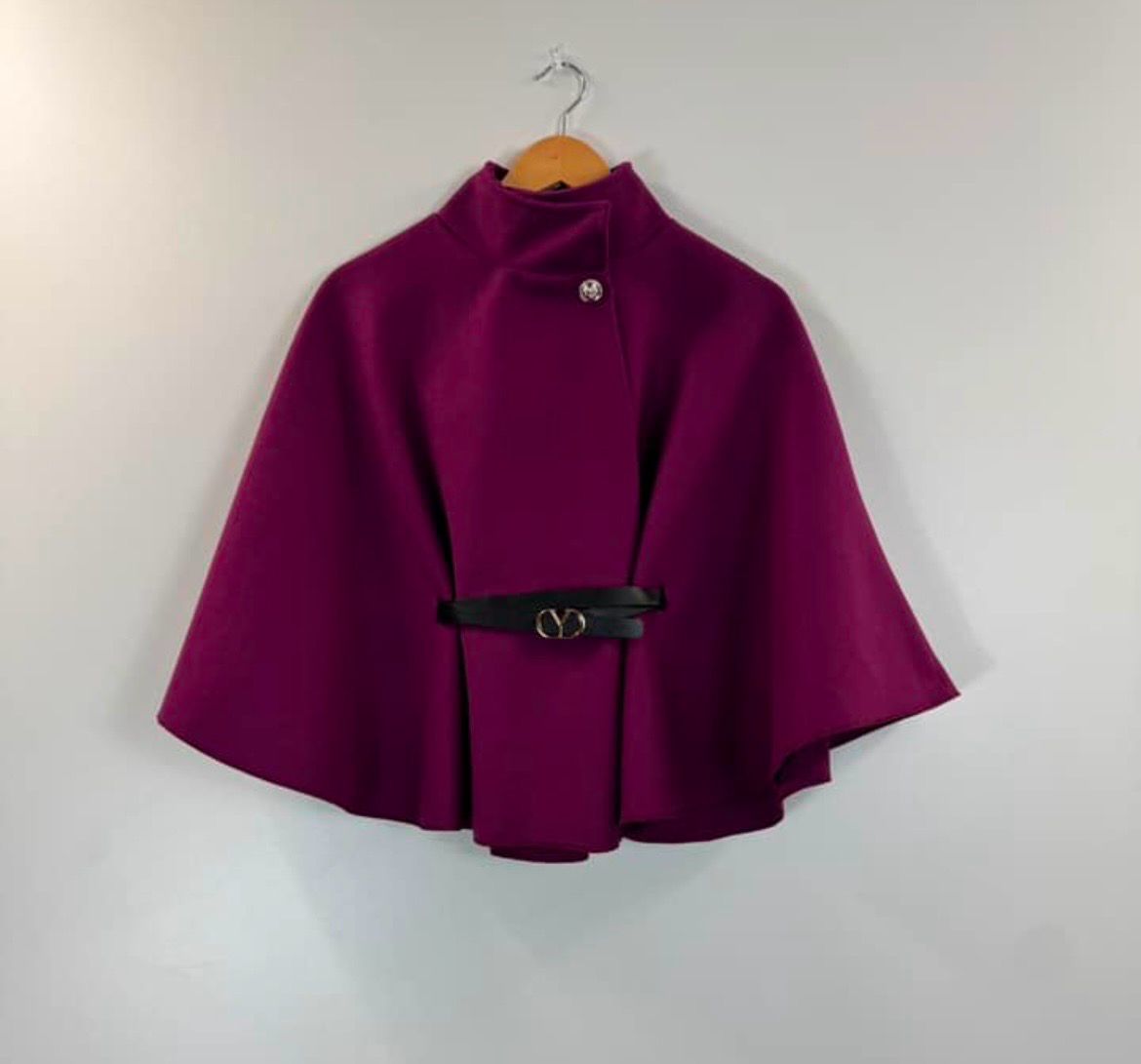The Sarah Belted Cape In Burgundy