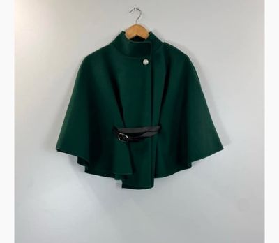 The Sarah Belted Cape In Holly Green