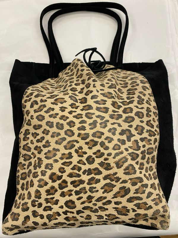 Leopard Print Suede Big Tote Bag