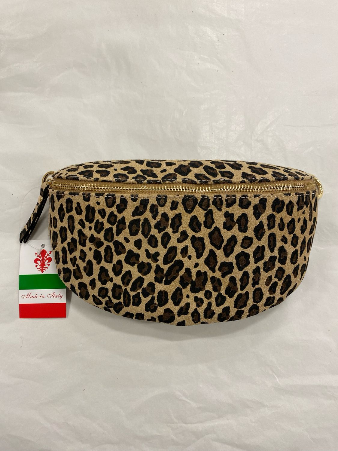 Leopard Print Suede Crossover Bag in Cream