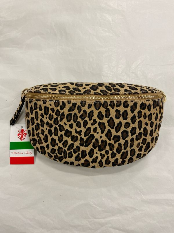Leopard Print Suede Crossover Bag in Cream