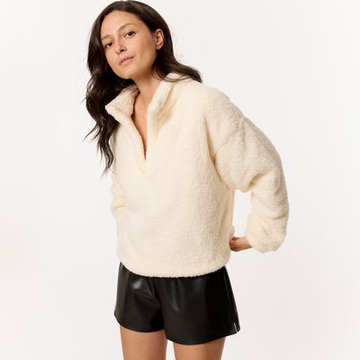 The Harriet Teddy Borg Fleece Top In Cream