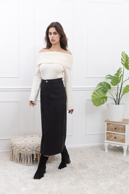 The Georgia Two Pocket Denim Maxi Skirt In Black