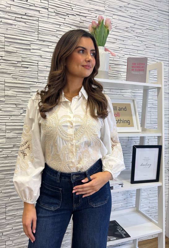 The Nadia Embroidered Shirt In Off White