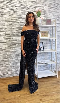 The Aaliyah Off The Shoulder Black Sequin Dress