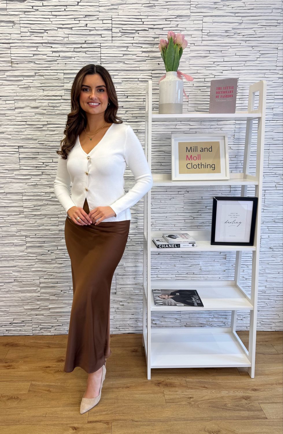 The Aoife Bias Satin Skirt In Chocolate Brown