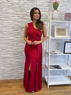 The Liberty One Shoulder Sparkle Dress In Red