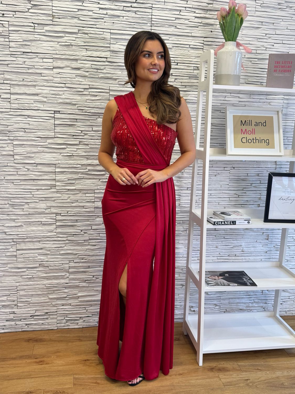 The Liberty One Shoulder Sparkle Dress In Red