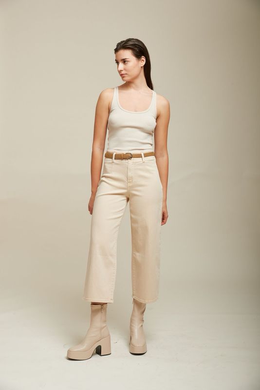 Toxik High Waisted Wide Leg Crop Jeans in Beige