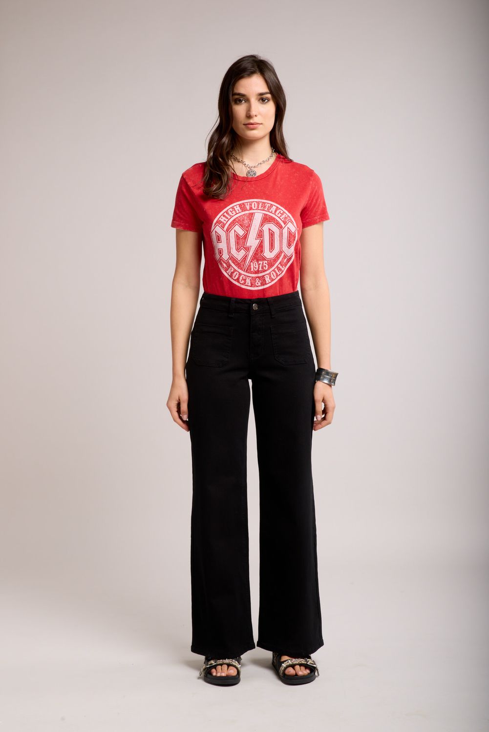 Toxik High Waisted Two Pocket Flare Jeans In Black