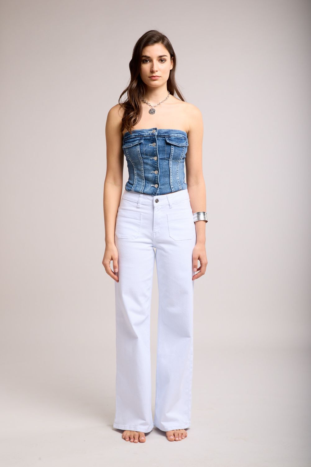 Toxik High Waisted Two Pocket Flare Jeans In White