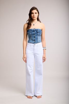 Toxik High Waisted Two Pocket Flare Jeans In White