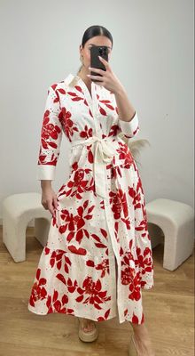 The Amanda Floral Tie Shirt Dress In Red