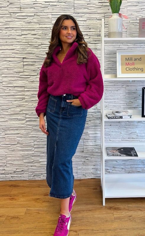 The Georgia Two Pocket Denim Maxi Skirt In Indigo