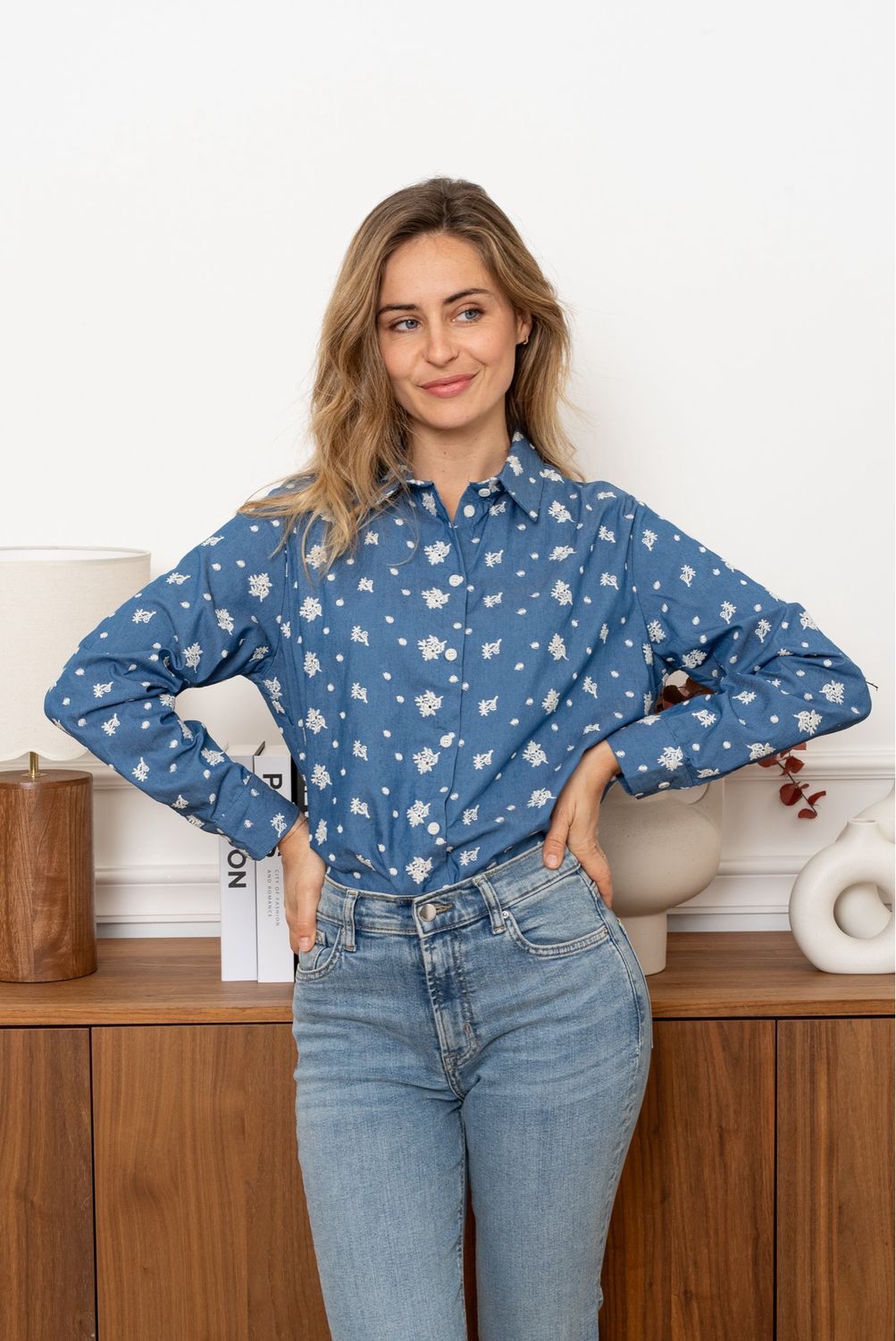 The Rebecca Embroidered Shirt In Denim Blue