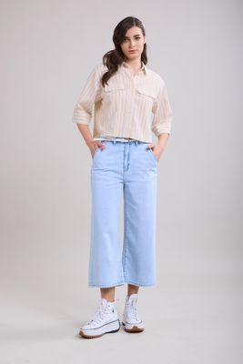 Toxik High Waisted Belted Crop In Light Wash