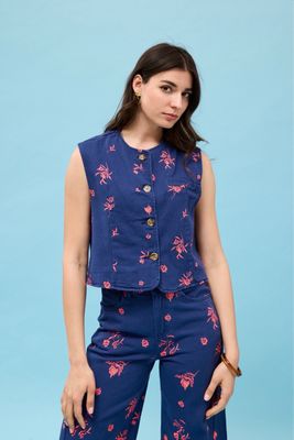 The Kai Oriental Waistcoat In Navy