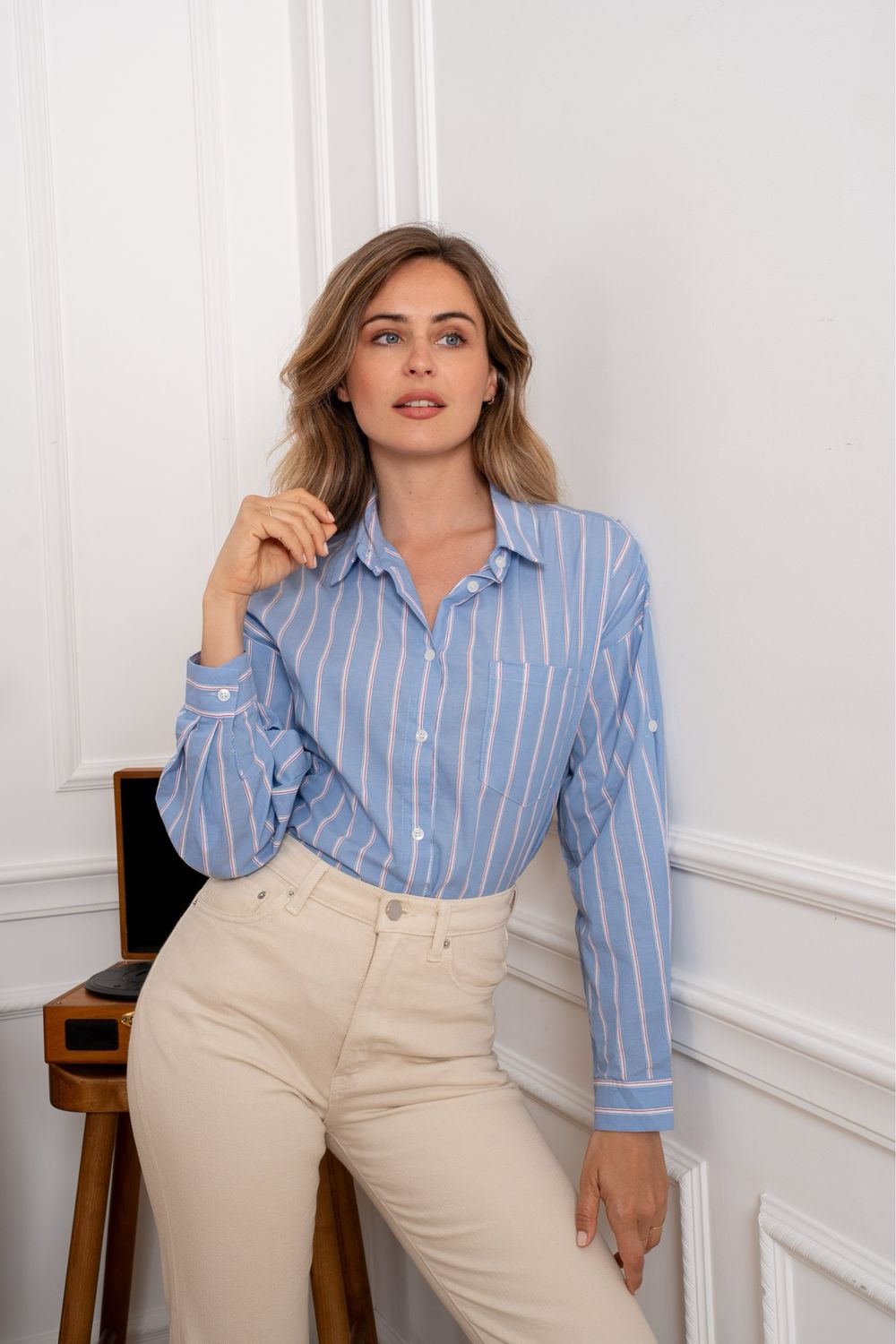 The Chelsey Boyfriend Pinstripe Shirt