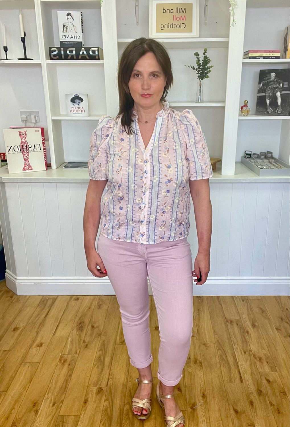 The Evie Ditsy Print Embroidered Blouse In Blue